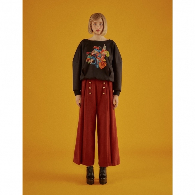 High Waisted Swing Wide Leg Wool Trousers In Caramel