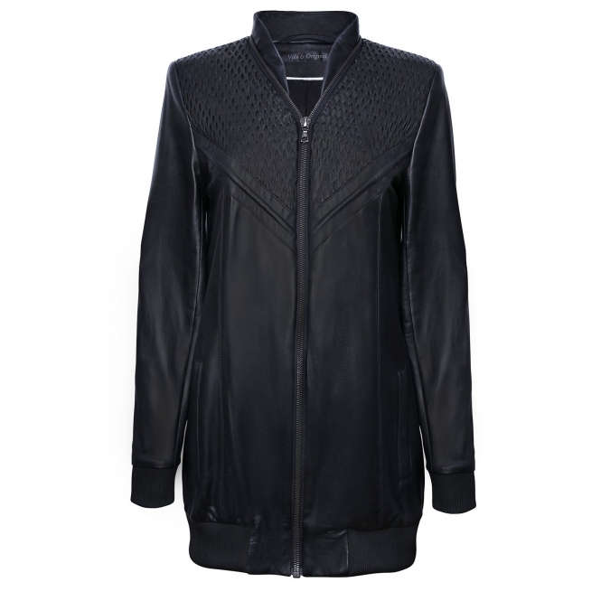 Leather Long Bomber Jacket 'Net'