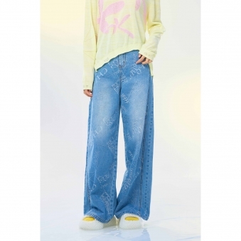 Logo Jacquard Denim Pants