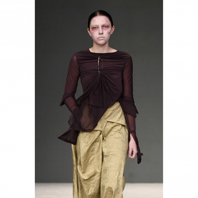 Low Cut Back Jersey Top with Draped Elbows
