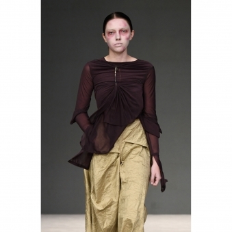 Low Cut Back Jersey Top with Draped Elbows