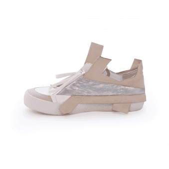 Made To Order Beige & Metallic Wrestled Calf Hide Trainers
