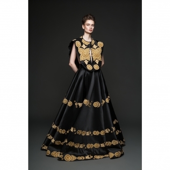 Made To Order Black & Gold Embroidered Top & Skirt