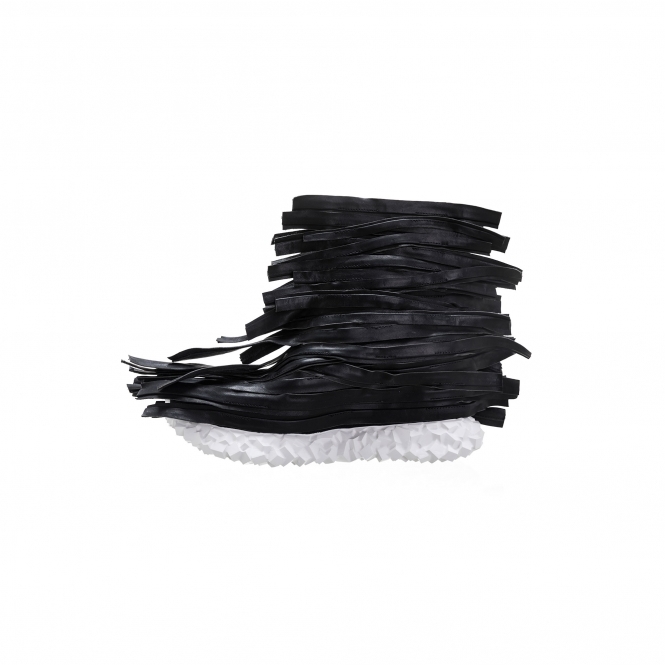 Made To Order Black Layered Calf Leather Strip Trainers with Foam Outsole