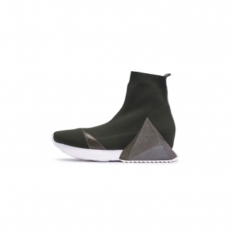 Made To Order Black Premier Knit Boots with Green Leather Insert