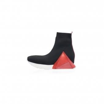 Made To Order Black Premier Knit Boots with Red Leather Insert