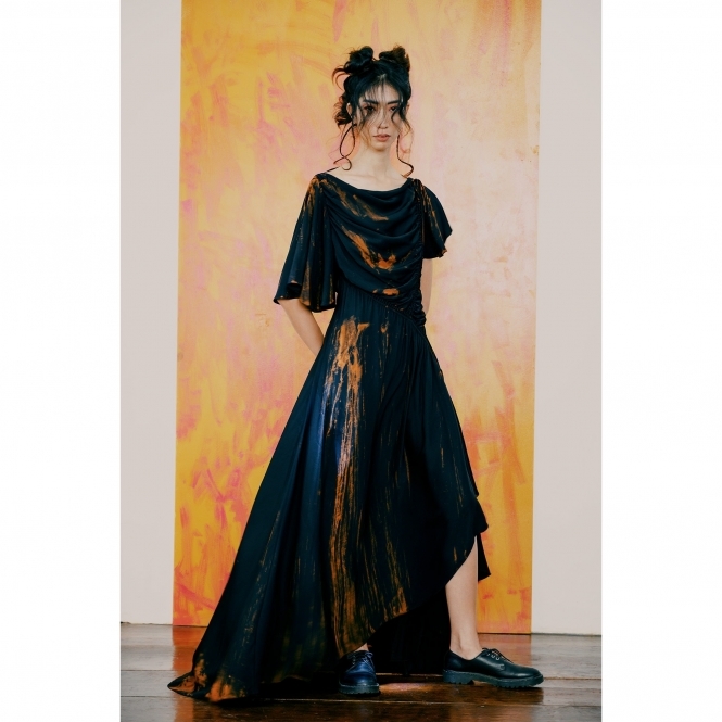 Made To Order Burnt-out Asymmetrical Gathering Maxi Dress