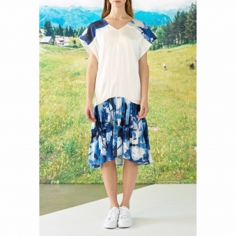 Made To Order Emily Abstract Art Print French Sleeve Drop Waist Shibori Dress