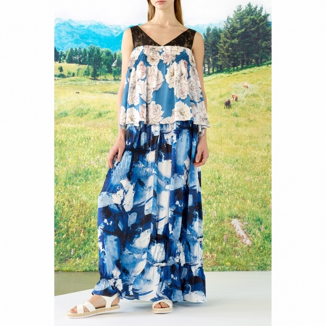 Made To Order Isla Mix Print Lace Trimmed Tiered Shibori Maxi Dress
