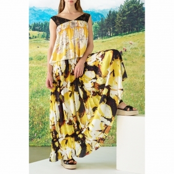 Made To Order Isla Mix Print Lace Trimmed Tiered Shibori Maxi Dress