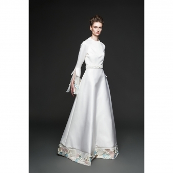 Made To Order Off White Embroidered Long Dress 