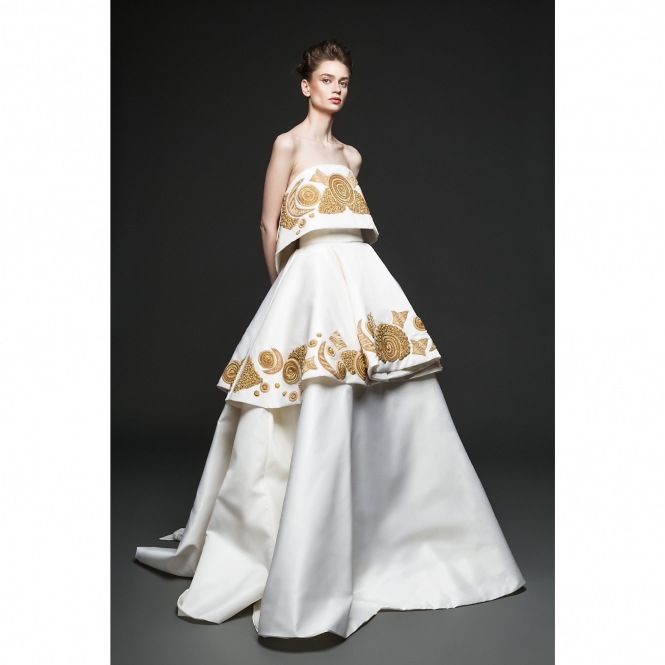 Made To Order Off White & Gold Embroidered Bridal Dress
