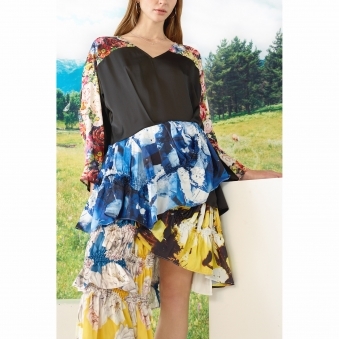 Made To Order Olivia Asymmetrical Multi Print Tiered Shibori Dress