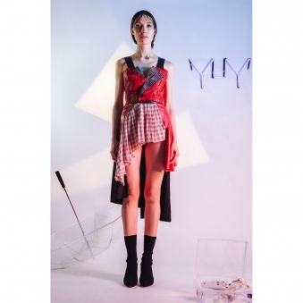 Made To Order Pleated Check Asymmetrical Skirt