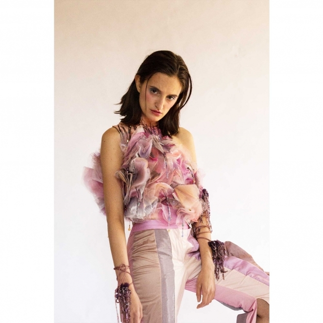 Made To Order Puffy Hand Beaded Flower Top