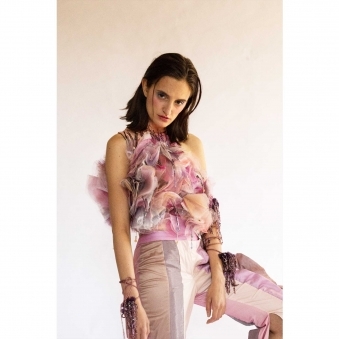 Made To Order Puffy Hand Beaded Flower Top