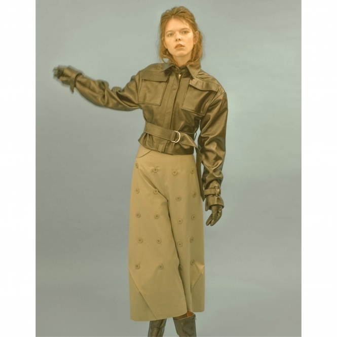 Made To Order Sage Flap-Top Trousers With Front Buttons