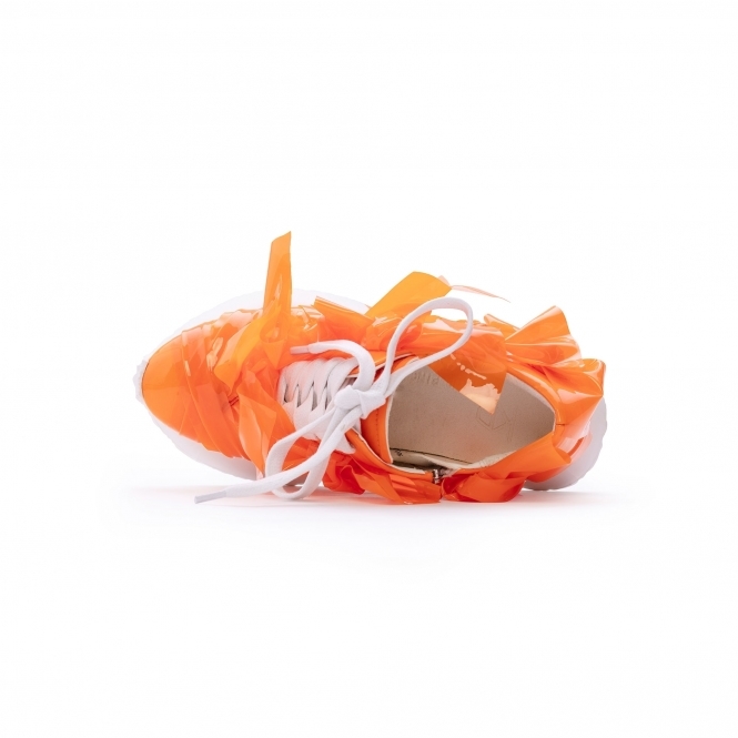 Made To Order Transparent Orange TPU covered White Eco-leather Trainers
