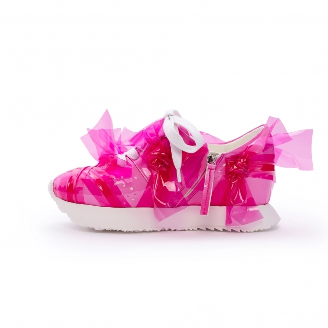 Made To Order Transparent Pink TPU covered White Eco-leather Trainers