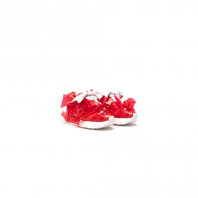 Made To Order Transparent Red TPU covered White Eco-leather Trainers