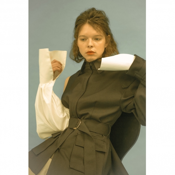 Made To Order Twill Wool One Shoulder Jacket