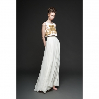 Made To Order White & Gold Short Embroidered Top & Long Skirt