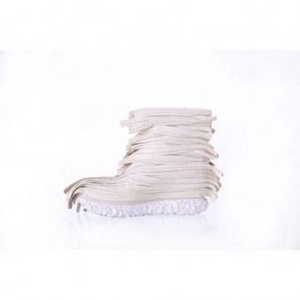 Made To Order White Layered Calf Leather Strip Trainers with Foam Outsole