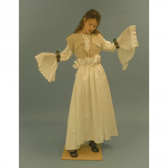 Made To Order White Wait-Gathered Skirt With 2 Fly Zips