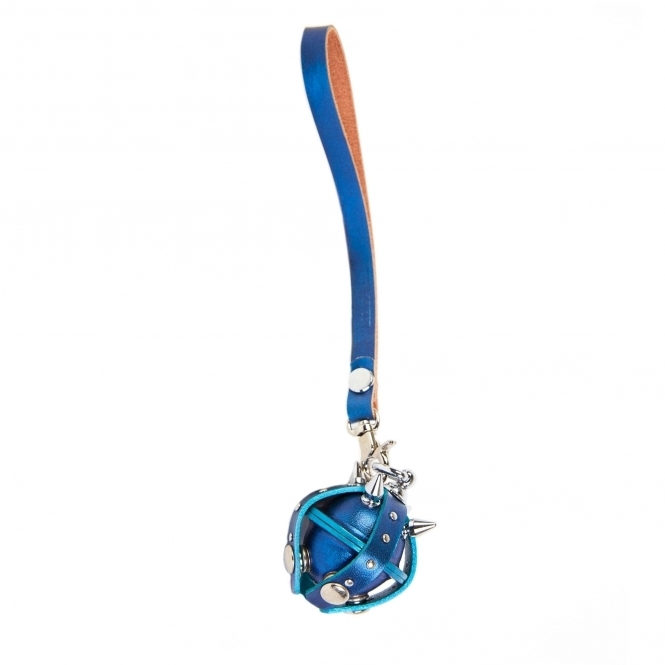 Metallic Blue & Silver Studded Leather Locket Lollipop Key Chain/ Necklace