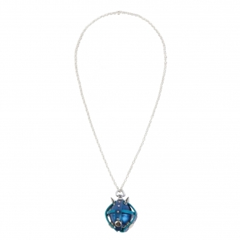 Metallic Blue & Silver Studded Leather Locket Lollipop Necklace/ Key Chain