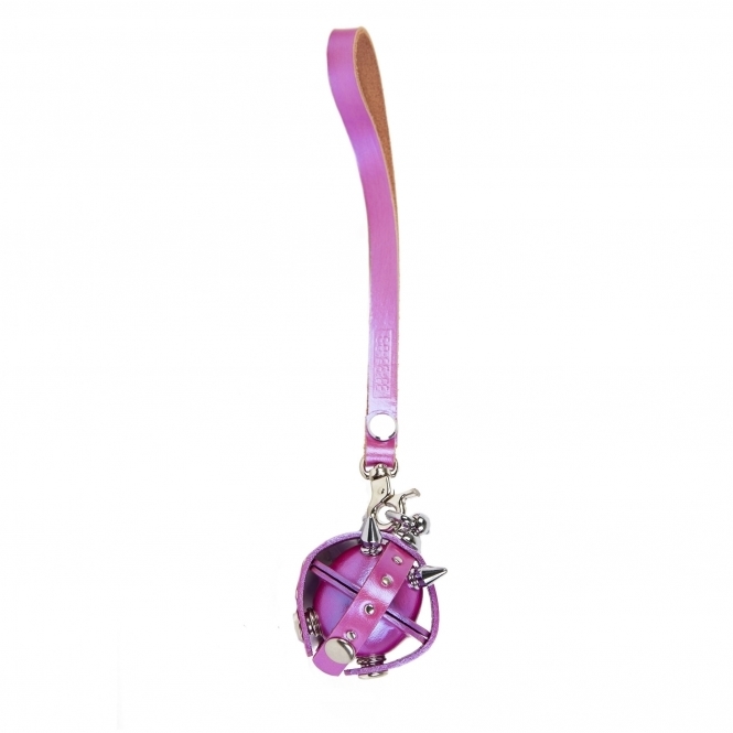 Metallic Magenta & Silver Studded Leather Locket Key Chain/ Necklace