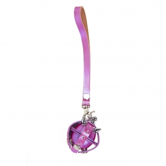 Metallic Magenta & Silver Studded Leather Locket Key Chain/ Necklace