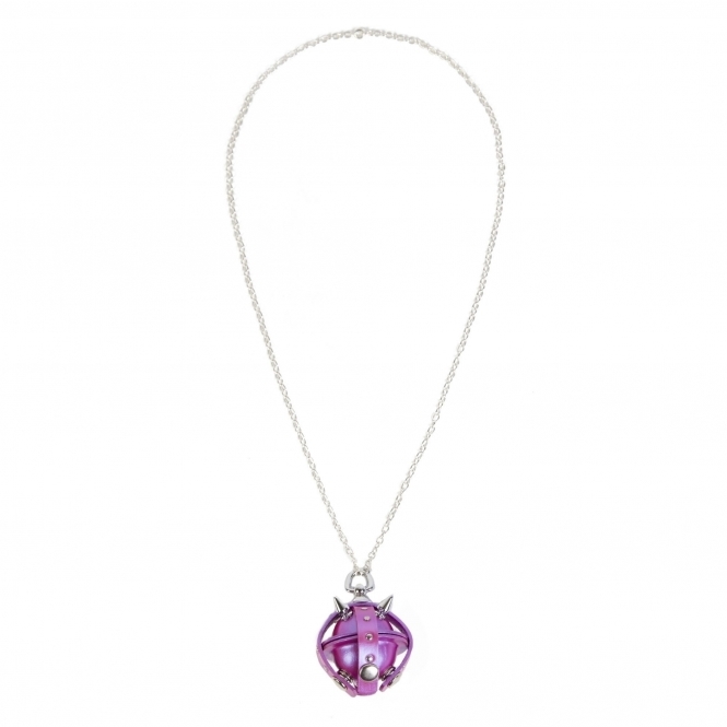 Metallic Magenta & Silver Studded Leather Locket Necklace/ Key Chain