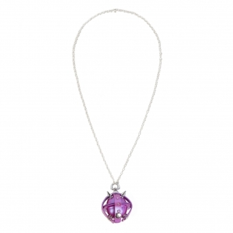 Metallic Magenta & Silver Studded Leather Locket Necklace/ Key Chain