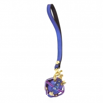Metallic Purple & Gold Studded Leather Locket Key Chain/ Necklace