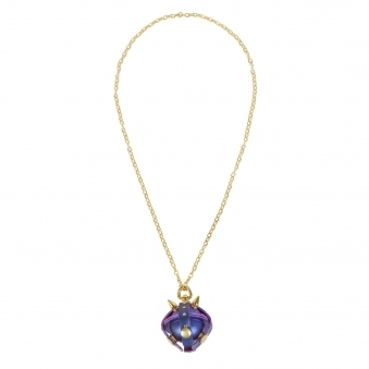 Metallic Purple & Gold Studded Leather Locket Necklace/ Key Chain