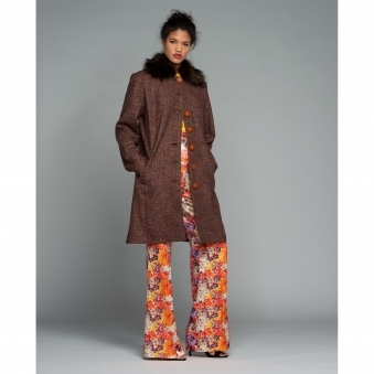 Mid-Length Brown Fur Collar Coat