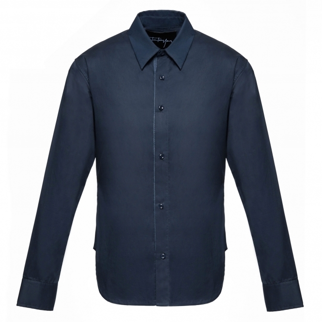 Navy Cotton Shirt with Printed Motifs