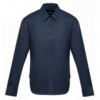 Navy Cotton Shirt with Printed Motifs