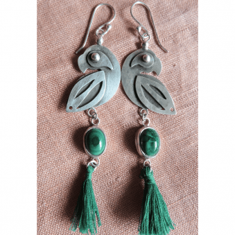 Parrot Pequeno Earrings with Malachite