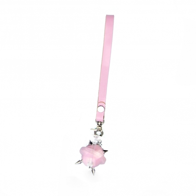 Pastel Pink & Silver Mini Studded Leather Key Chain/ Necklace