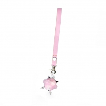 Pastel Pink & Silver Mini Studded Leather Key Chain/ Necklace