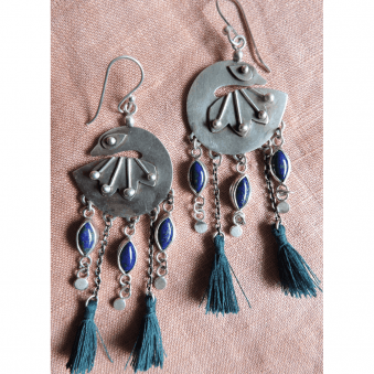 Peacock Earrings with Lapis Lazuli Tail Feathers