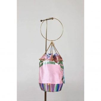 Pink Foiled Silk Mini Bucket Bag