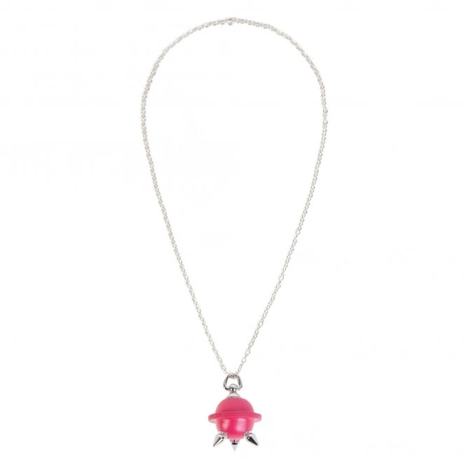 Pink & Silver Mini Studded Leather Necklace/ Key Chain