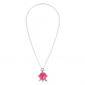 Pink & Silver Mini Studded Leather Necklace/ Key Chain