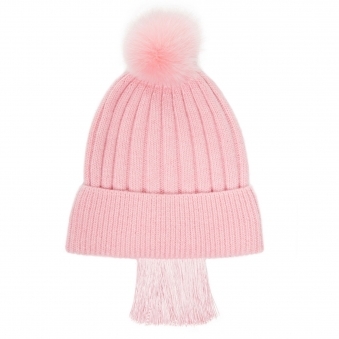 Pink Tassels Fringe Knit Beanie
