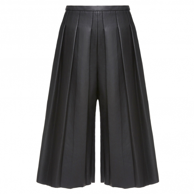 Pleated Black Leather Culottes