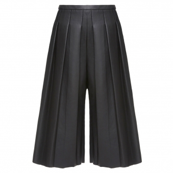 Pleated Black Leather Culottes