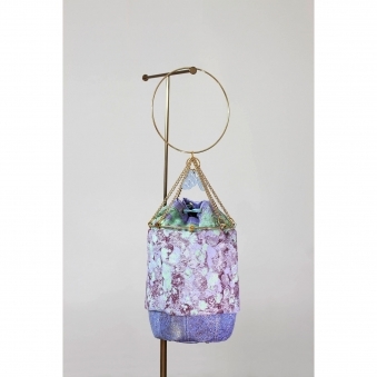 Purple & Green Jacquard Mini Bucket Bag